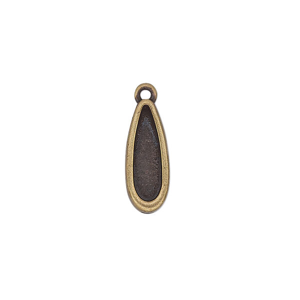 Drop, TierraCast®, "Make a Statement" collection, antique brass-plated pewter (tin-based alloy), 17x7mm teardrop with renewal theme and 14x3.9mm flat back raindrop setting. Sold per pkg of 4. image number 0