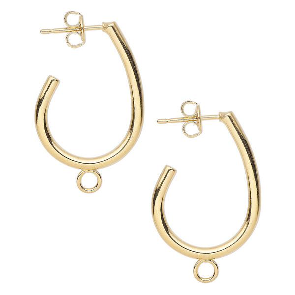 Earstud, gold-plated carbon steel and stainless steel, 25x17mm 3/4 teardrop hoop with closed loop. Sold per pkg of 50 pairs. image number 0