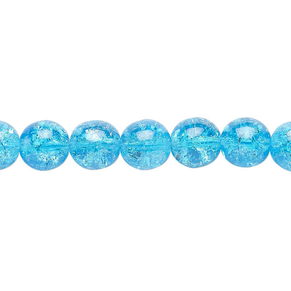 Bead, Czech crackle glass druk, turquoise blue, 8mm round. Sold per 15-1/2" to 16" strand, approximately 50 beads. image number 0
