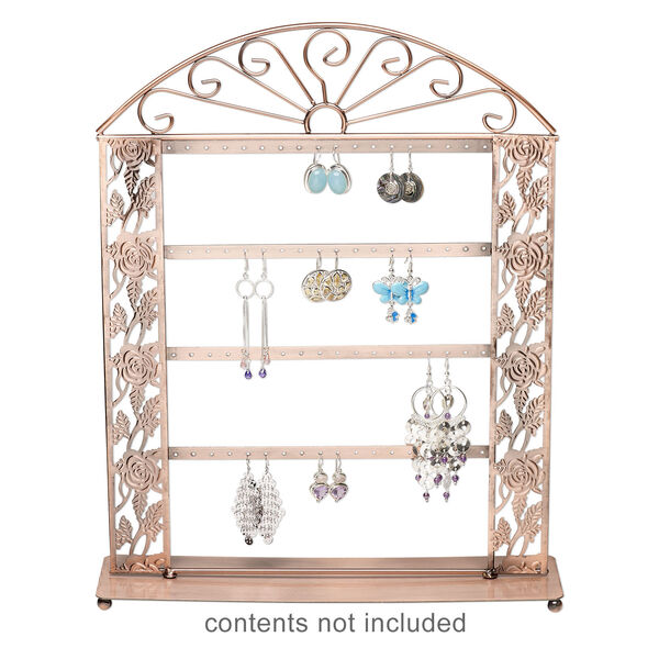 Display, earring, antique copper-finished steel, 15 x 12 x 3-inch rectangle with roses, holds 36 pairs. Sold individually. image number 1