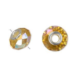 Bead 10pk 32 facets gold AB silver plate, Celestial Crystal® Dione® 14x9mm rondelle