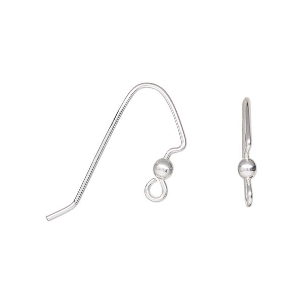 Ear wire, sterling silver, 17mm perfect balance angular fishhook with 3mm ball and open loop, 20 gauge. Sold per 5 pairs (10 ear wires). image number 0