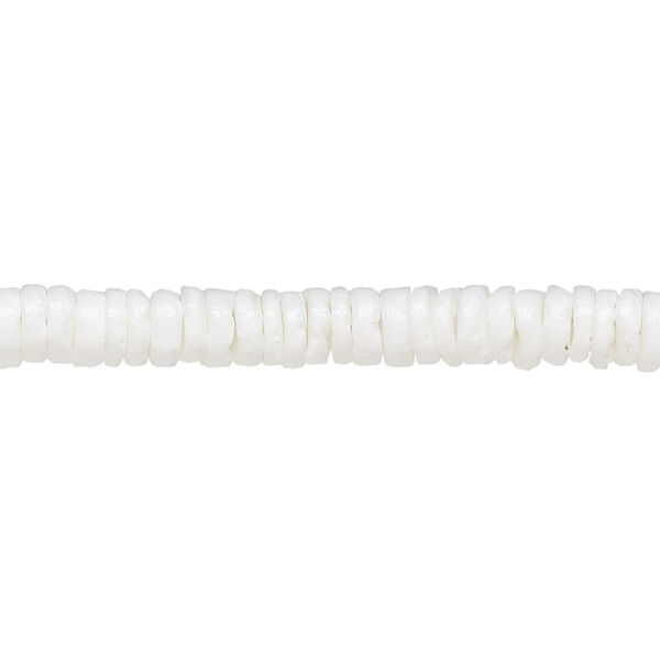 Bead, white litub shell (natural), 4-5mm hand-cut heishi, Mohs hardness 3-1/2. Sold per 24-inch strand. image number 0