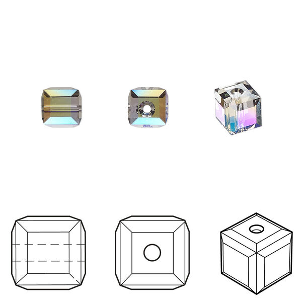 Bead 144pk black diamond shimmer, Swarovski® 6mm cube 5601 image number 0