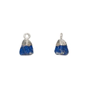 Lapis lazuli / sterling silver 1pkg1, electrocoated hand-cut nugget drop natural 8x5mm-9x7mm
