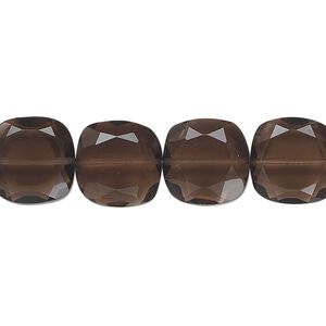 Smoky quartz 1pkg10, hand-cut faceted flat square bead 12mm