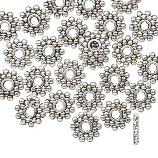 Bead, antiqued "pewter" (zinc-based alloy), 8.5x2mm beaded rondelle with dots. Sold per pkg of 24. image number 0