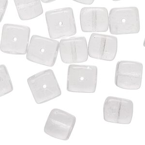 Bead, Czech glass, clear, 9mm cube. Sold per 1-ounce pkg, approximately 20 beads.