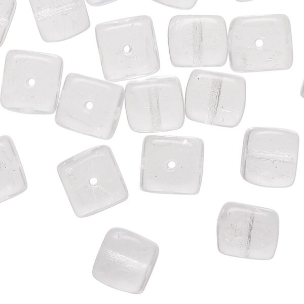 Bead, Czech glass, clear, 9mm cube. Sold per 1-ounce pkg, approximately 20 beads. image number 0