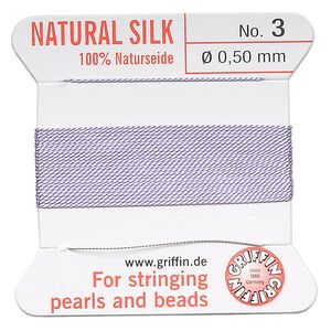 Thread, Griffin, silk, lilac, size #3. Sold per 2-meter card (approximately 78 inches).