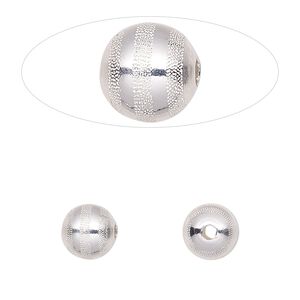 Bead, sterling silver, 8mm round with laser-cut lines design. Sold per pkg of 2.