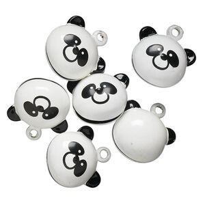 Bell, brass and enamel, black and white, 20x15mm panda with clapper. Sold per pkg of 6.