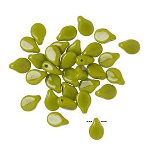 Bead, Preciosa Pip™, Czech pressed glass, opaque chartreuse, 7x5mm top-drilled pip. Sold per pkg of 30.