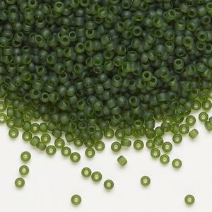 Seed bead, Dyna-Mites™, glass, pkg/1/2kg, #11 round, translucent matte olive green, (25MA 11/0 RR).