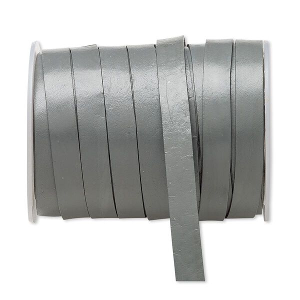 Cord, leather, grey, 12mm flat. Sold per 25-yard spool. image number 0
