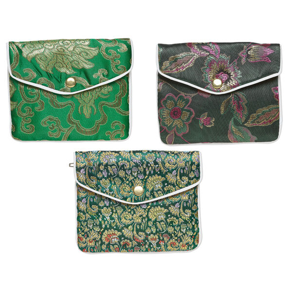 Pouch 1pkg3 silver-finished steel and rayon fabric, multicolored, 4.75x4-inch brocade floral. image number 0