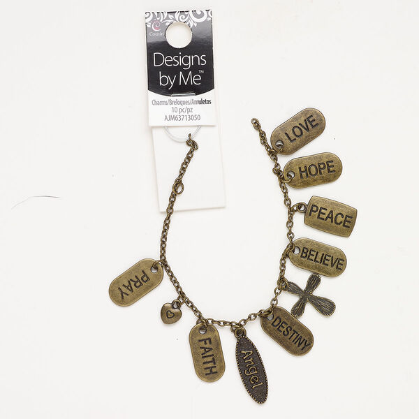 "Pewter" (zinc-based alloy) / steel 1pkg10, mixed shapes drop assortment antique gold-finished mixed sizes image number 0