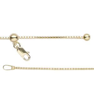 Chain 1pkg1 sterling silver box, 1.1mm / lobster claw clasp, Gossamer™ "vermeil" adjustable 16-24 inch