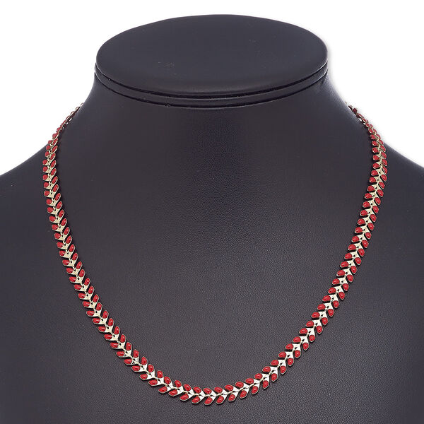 Necklace, epoxy and gold-plated brass, red, 6.5mm wide with wreath design, 18 inches with 2-inch extender chain and lobster claw clasp. Sold individually. image number 0