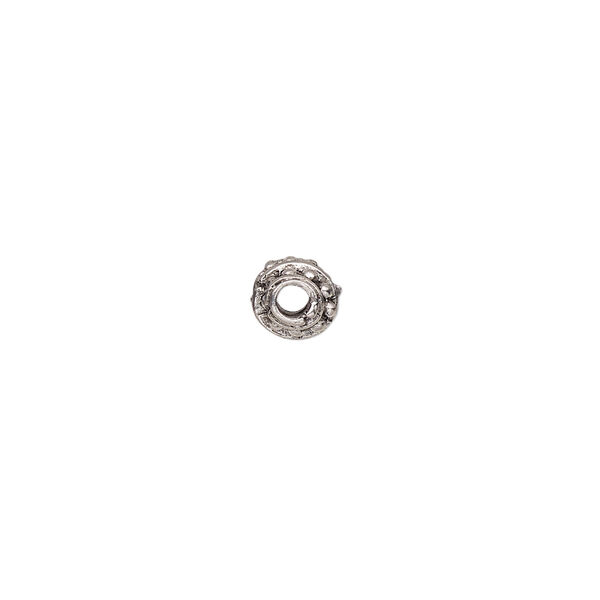 Bead, pewter (tin-based alloy), pkg/1, antiqued, 10x7mm beaded oval. image number 1