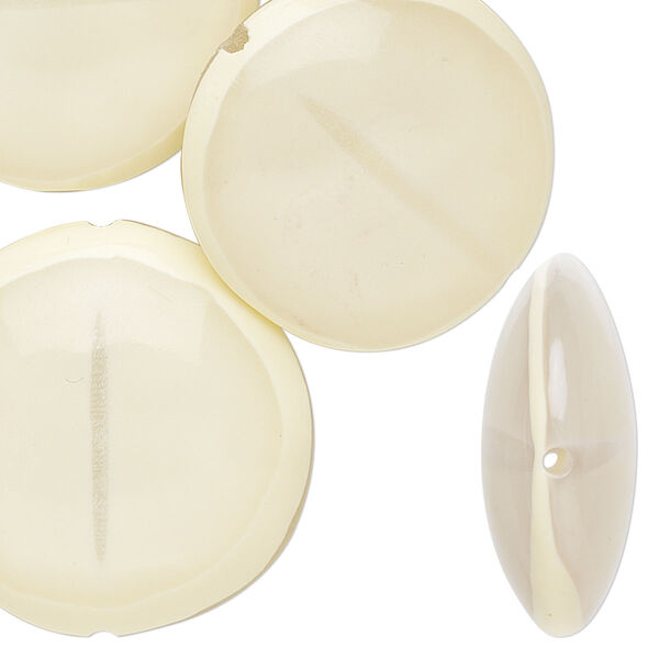 Bead, resin, clear and cream, 27mm puffed flat round. Sold per pkg of 4. image number 0