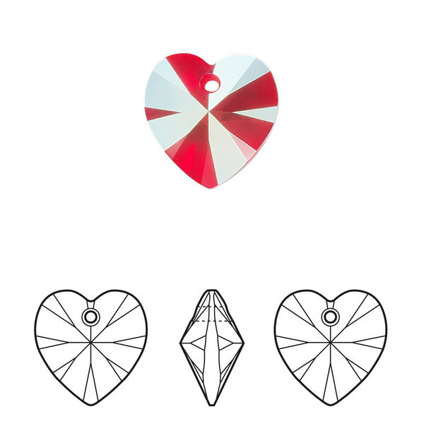 Drop 144pk light Siam shimmer, Swarovski® 14mm pendant heart 6228 image number 0