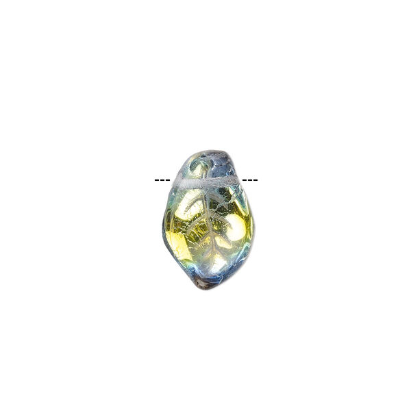 Bead, Czech pressed glass, clear vitrail, 14x9mm top-drilled leaf. Sold per 15-1/2" to 16" strand, approximately 60 beads. image number 0