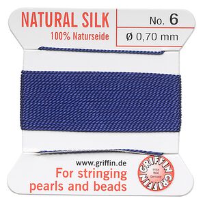 Thread, Griffin, silk, dark blue, size #6. Sold per 2-meter card (approximately 78 inches).