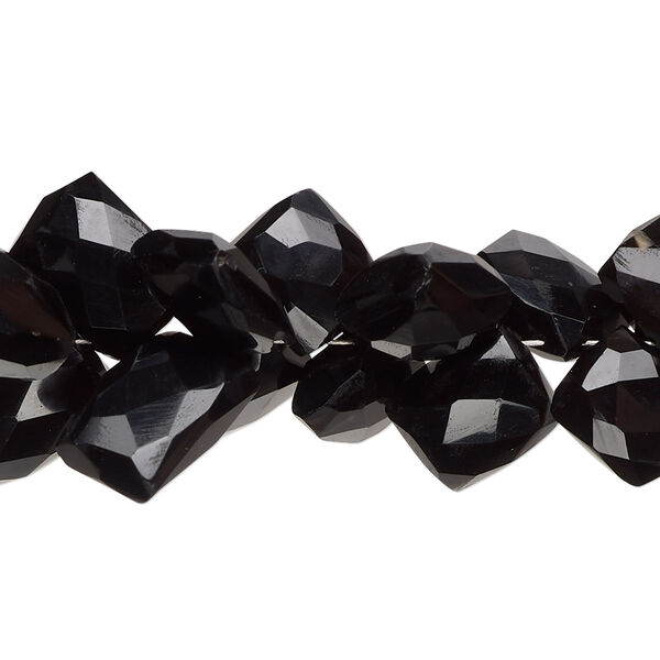 Black onyx 1pkg1, hand-cut corner-drilled faceted puffed square bead B grade, 8 inch graduated 8x7mm-15x9mm image number 0