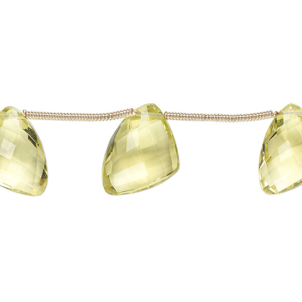 Lemon quartz 1pkg6, hand-cut top-drilled faceted irregular triangle bead graduated 12x9x9mm-15x12x12mm image number 0