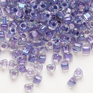 Seed bead, Miyuki 1pkg10g, glass, #5 triangle, transparent dark lilac inside dyed color clear (TR-1138)
