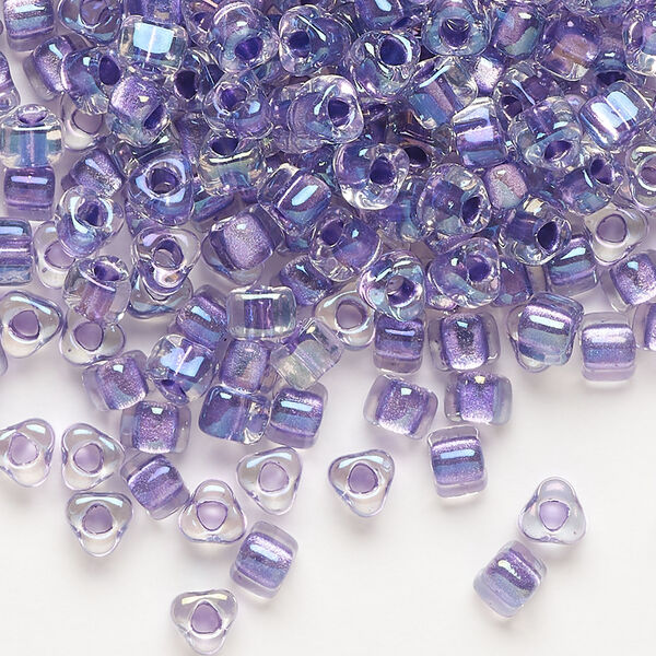 Seed bead, Miyuki 1pkg10g, glass, #5 triangle, transparent dark lilac inside dyed color clear (TR-1138) image number 0