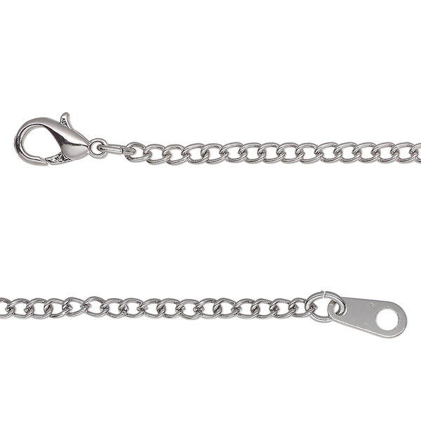 Chain, silver-finished steel, 2mm curb, 18 inches with lobster claw clasp. Sold individually. image number 0