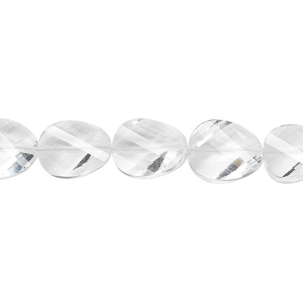 Bead, quartz crystal (natural), 11x9mm hand-cut faceted twisted flat oval, B+ grade, Mohs hardness 7. Sold per pkg of 5. image number 0
