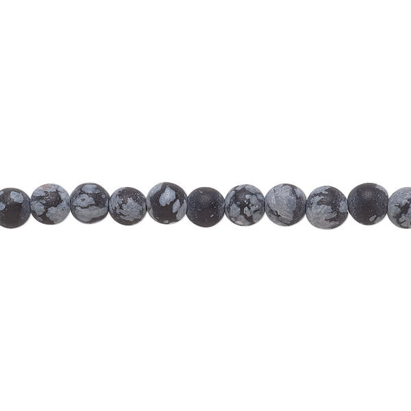 Bead, snowflake obsidian (natural), matte, 4mm round, B grade, Mohs hardness 5 to 5-1/2. Sold per 8-inch strand, approximately 45-50 beads. image number 0