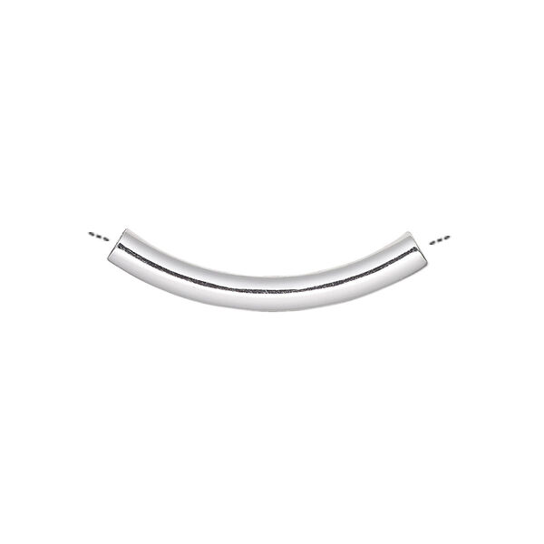 Bead, silver-plated brass, 26x3.2mm curved tube. Sold per pkg of 10. image number 0