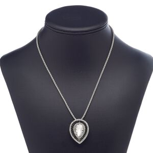 Necklace, glass rhinestone / glass / imitation rhodium-plated brass / steel / "pewter" (zinc-based alloy), clear, 35x27mm teardrop, 18 inches with 3-inch extender chain and lobster claw clasp. Sold individually.