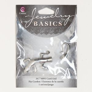 Clasp hook 1pkg1 "pewter" (zinc alloy), 49x23mm lizard / fits 4mm cord, silver-finished black 1-strand