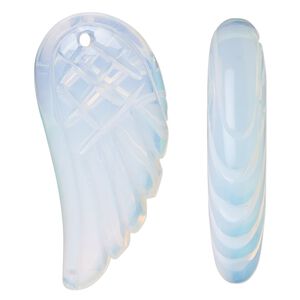 Focal, sea "opal" (glass), 38x18mm-40x19mm hand-cut two-sided wing. Sold individually.