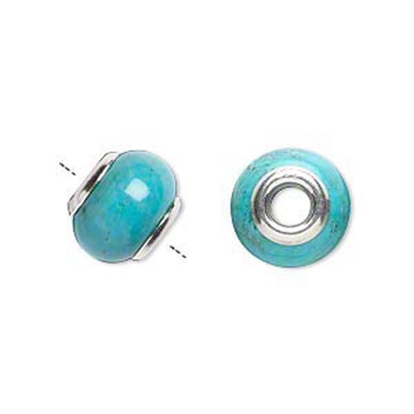 Bead, Dione®, "turquoise" (resin) (imitation) and sterling silver grommets, 11x8mm-13x9mm rondelle with 4mm hole. Sold individually. image number 0