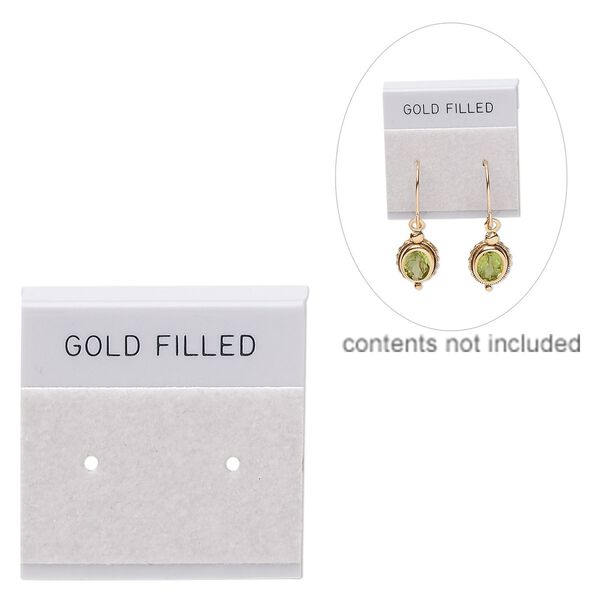 Earring card, flocked plastic, grey and black, 1x1-inch square with "GOLD FILLED." Sold per pkg of 25. image number 0