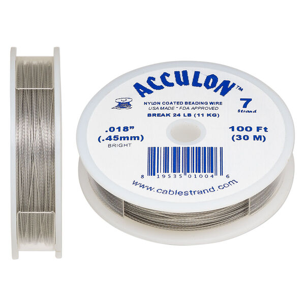 Beading wire, Acculon®, nylon-coated stainless steel, clear, 7 strand, 0.018-inch diameter. Sold per 100-foot spool. image number 0