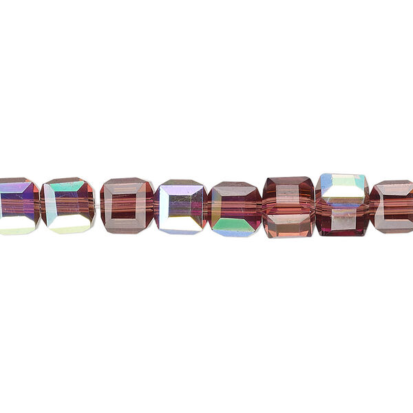Bead 1pk 18 facets translucent amethyst purple AB, Celestial Crystal® 6mm cube 15.5-16 inch image number 0