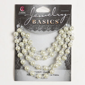 Bead assortment 1pkg101, glass pearl / acrylic, off-white and clear, 4mm faceted bicone / 5-6mm round.