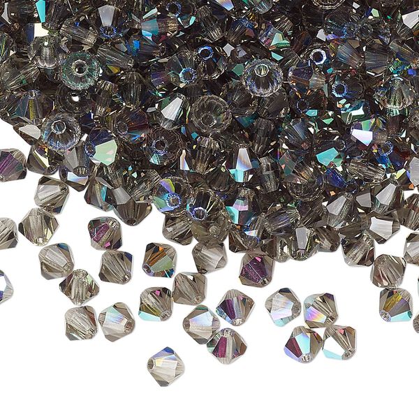 Bead 144pk black diamond AB, Preciosa Czech crystal 4mm bicone image number 0