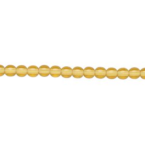 Bead, Czech glass druk, transparent honey, 4mm round. Sold per 15-1/2" to 16" strand.