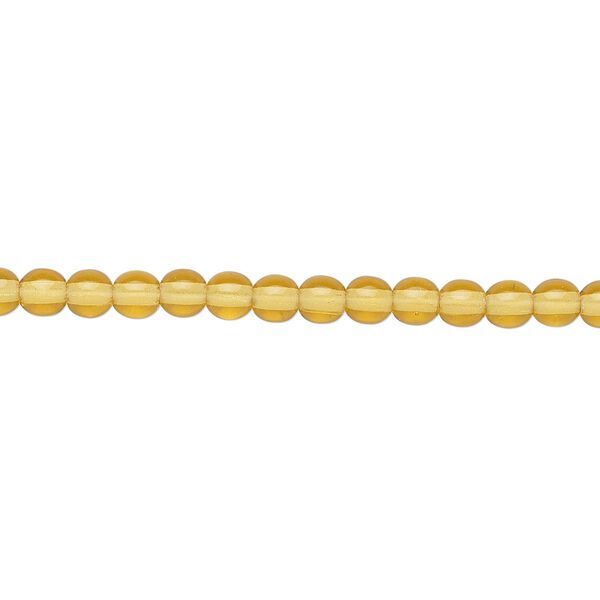 Bead, Czech glass druk, transparent honey, 4mm round. Sold per 15-1/2" to 16" strand. image number 0