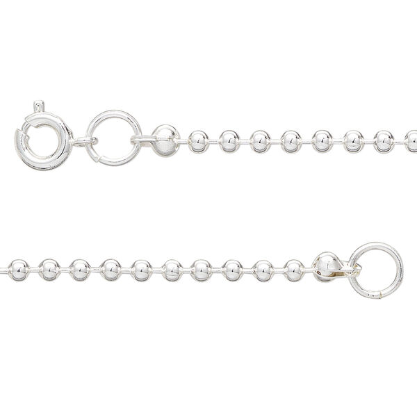 Chain 1pkg10 silver-plated ball, 2.4mm / springring clasp, steel 24 inch image number 0