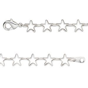 Chain, silver-plated brass, 6.5mm open star, 20 inches with lobster claw clasp. Sold individually.