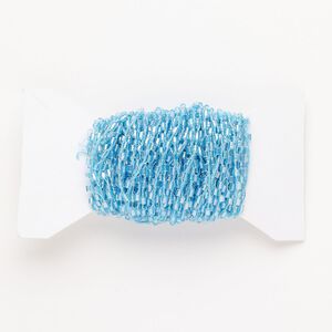 Cord, glass, pkg/32 feet, 2mm round hand-crocheted seed bead cord, light blue AB.